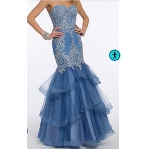 Slate Blue Tiered Horsehair Mermaid Dress